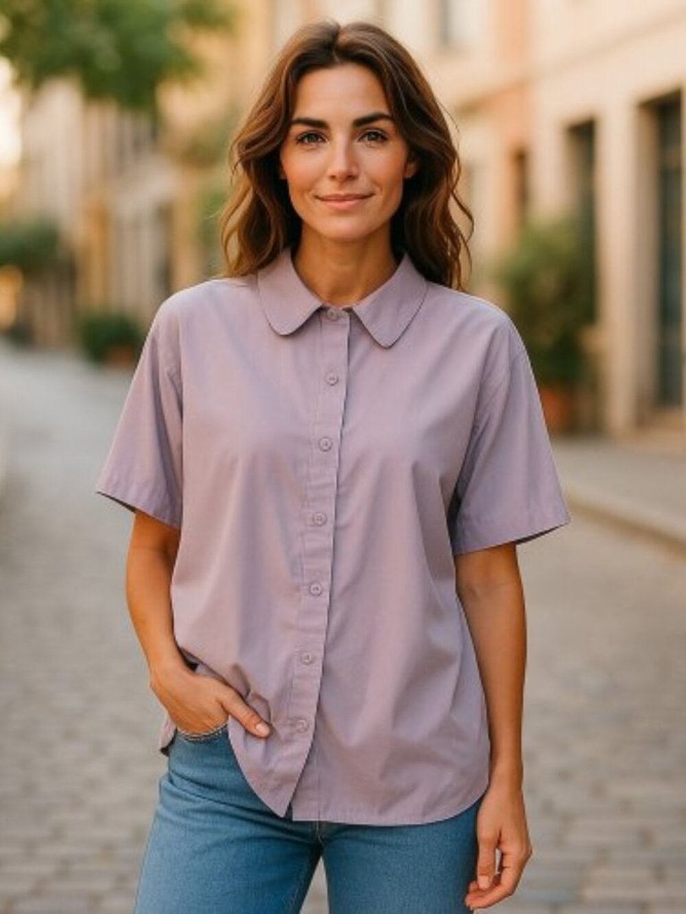 Vintage AMERICAN SWEETHEART Lilac Short Sleeved Button Front Blouse Ladies XL